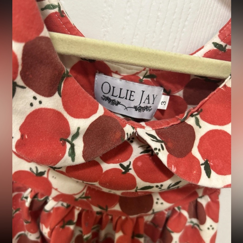 Ollie Jay Apple Dress Toddler Size 3T Short Sleeve Red Fall Apple Picking - Picture 3 of 7
